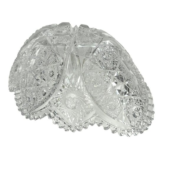 American Brilliant Cut Glass 11" Oblong Deep Cut Crystal Bowl Sawtooth Rim - Picture 2 of 9